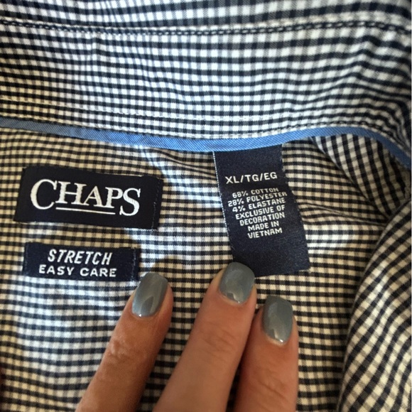 Chaps Navy and White Gingham Button-Down Shirt - Picture 2 of 5